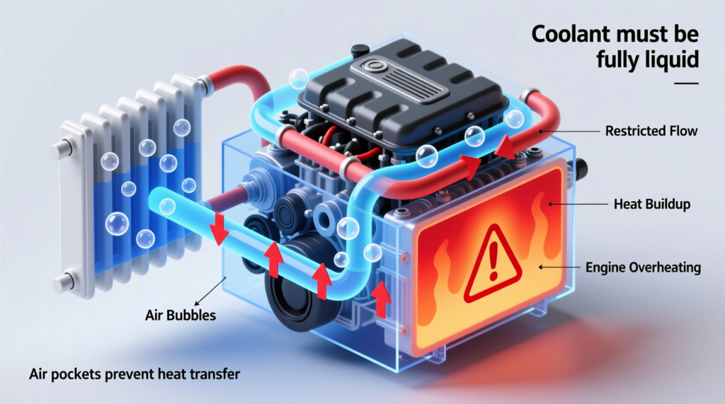 coolant bubbling in reservoir