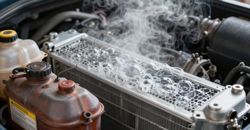 coolant bubbling in reservoir