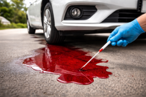 red leaking fluid car